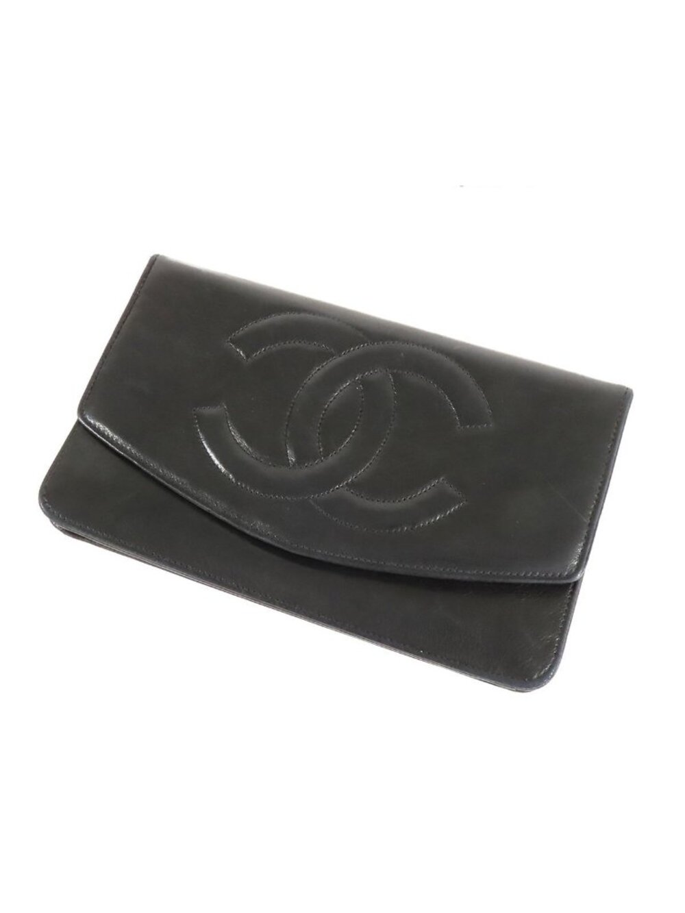 Chanel CC Logo Wallet Black Gold Lambskin Vintage